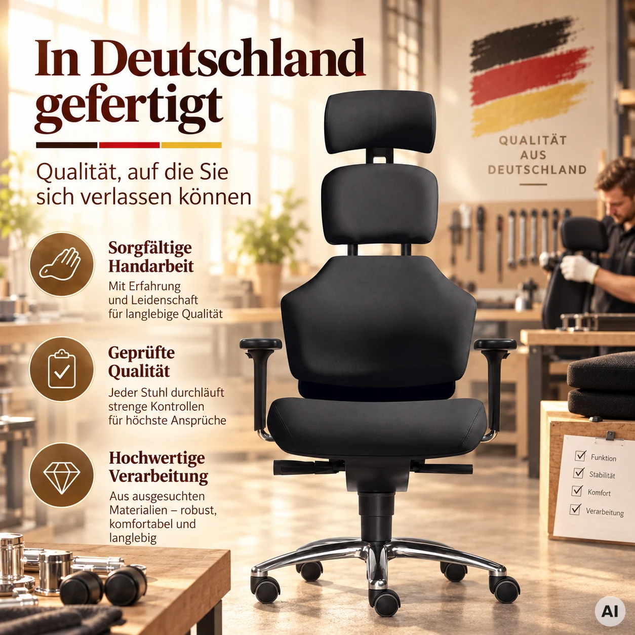 Earth L mit Kopfstütze - Gesundheits-Bürostuhl