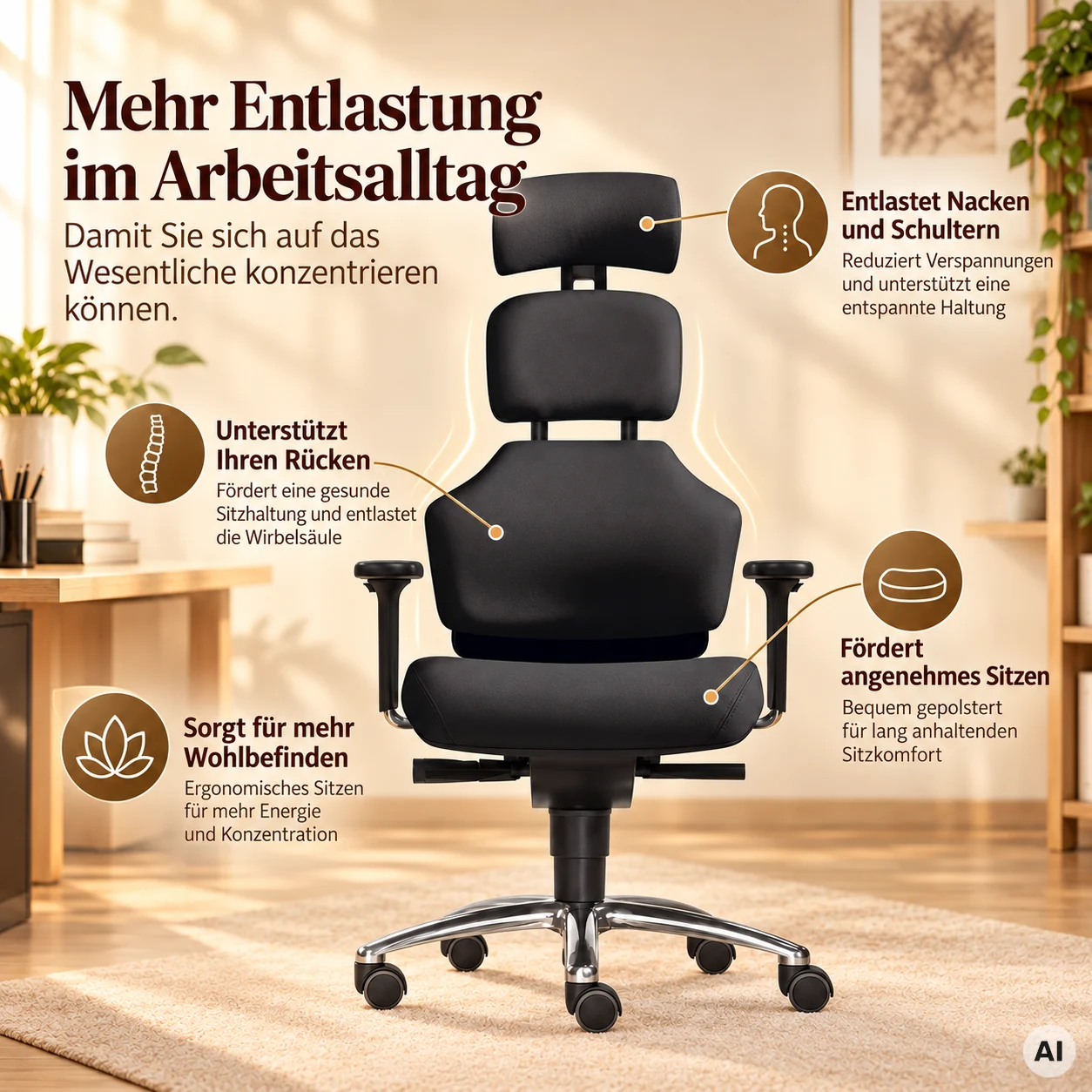 Earth L mit Kopfstütze - Gesundheits-Bürostuhl