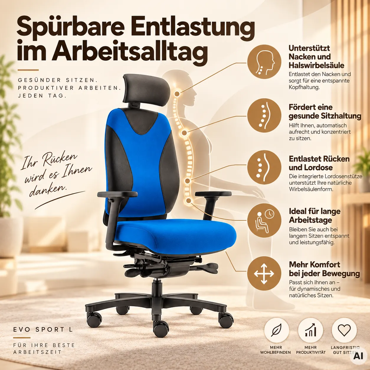 Evo Sport L mit Kopfstütze - Luxus Bürostuhl